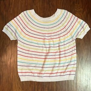 Striped Rainbow Short Sleeve Petite Sweater